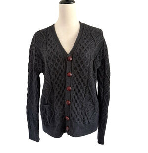 Blarney Aran Originals Cardigan Sweater Womens Med Merino Wool Cable-Knit Button